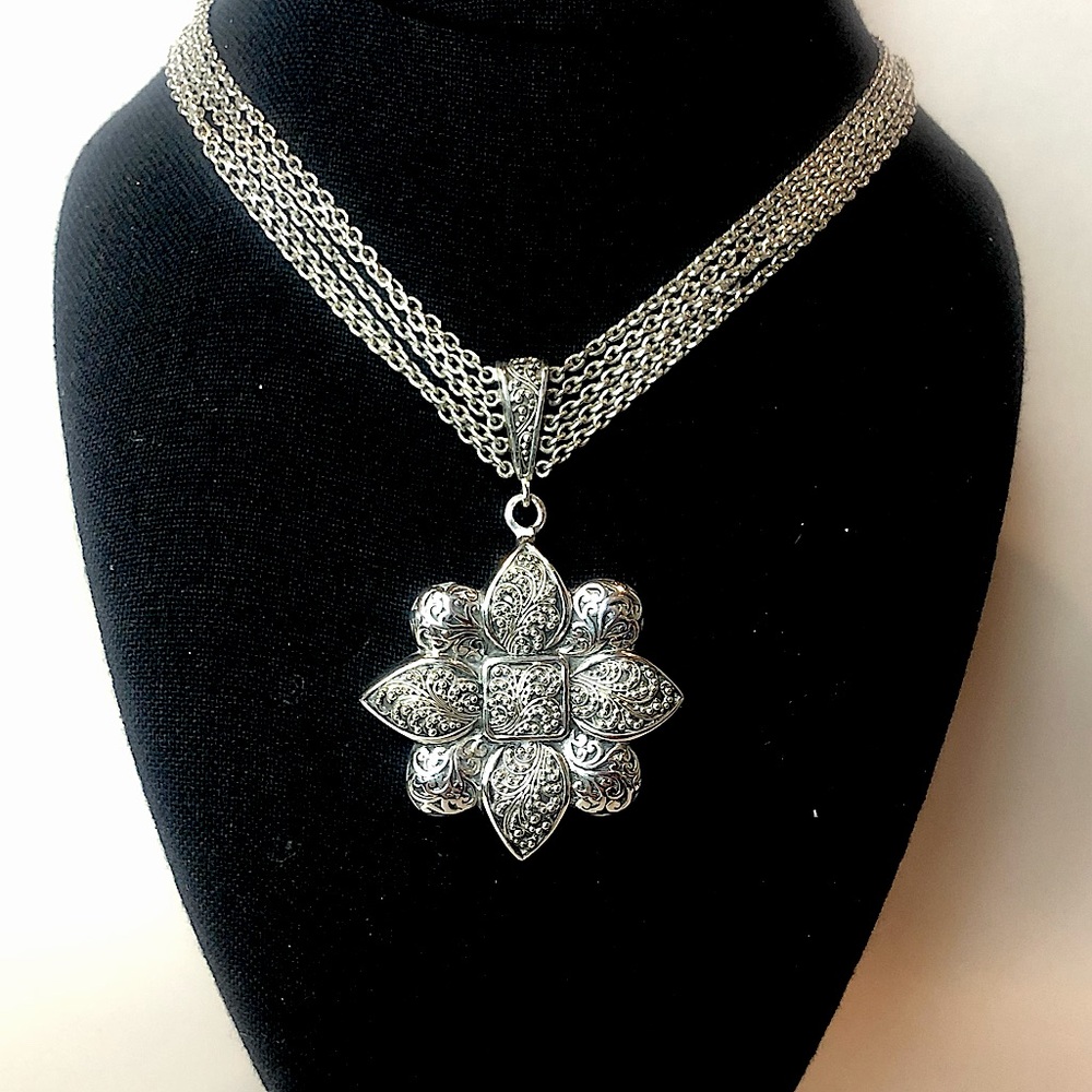 LOIS HILL Sterling Silver Reversible Multi-Strand Floral Pendant Necklace